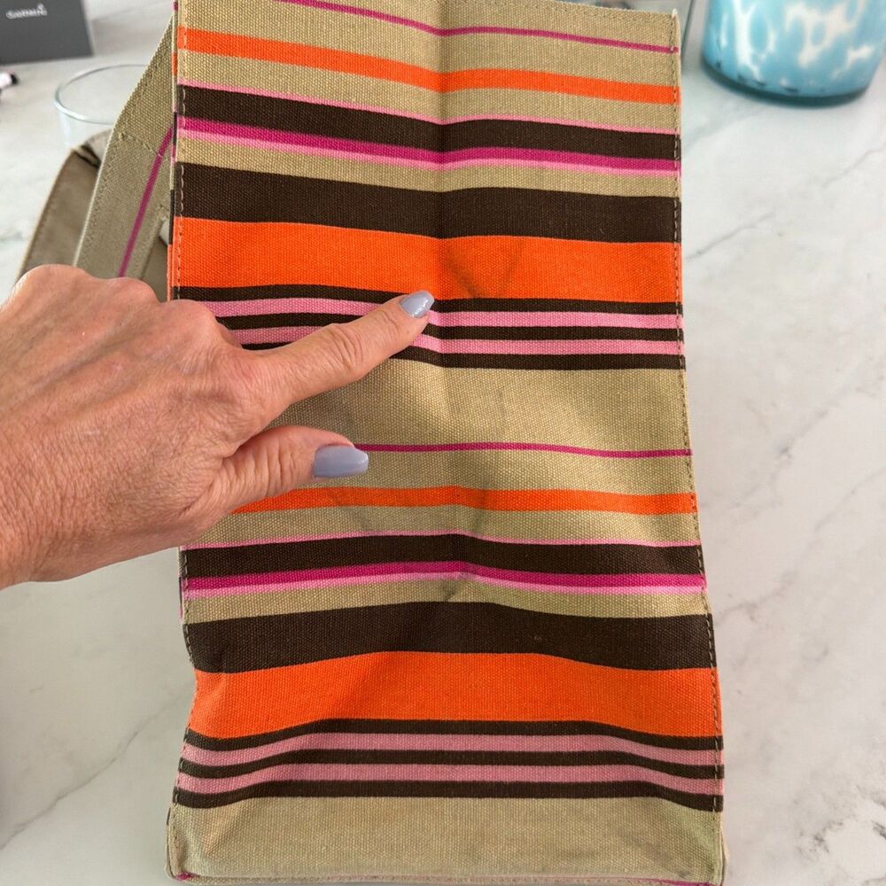 Sigrid Olson Striped Canvas Tote Bag Boho-Chic Earthy 70s' Revival Resort Beach - Picture 8 of 9